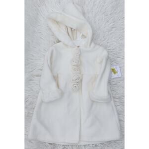 Starting Out Girls Ivory Fleece Coat Faux Fur Hood Rosette Buttons 18M NWT